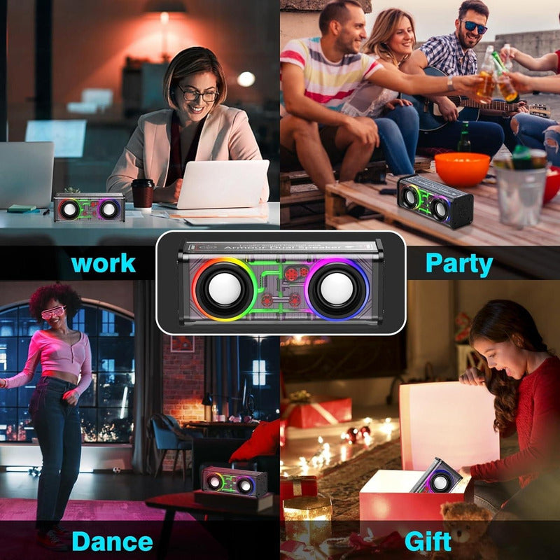 Parlante Bluetooth Doble, Transparente Con Luz Portátil /ryc