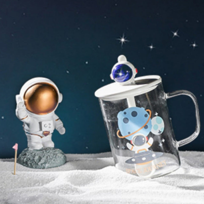 Taza De Vidrio De Astronauta Con Tapa Y Cuchara Cerámica R&c
