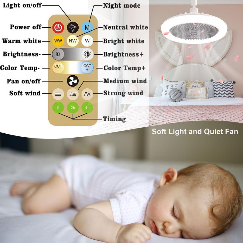 Ventilador De Techo Soquete E27 + Aro Luz Led + Control Ryc