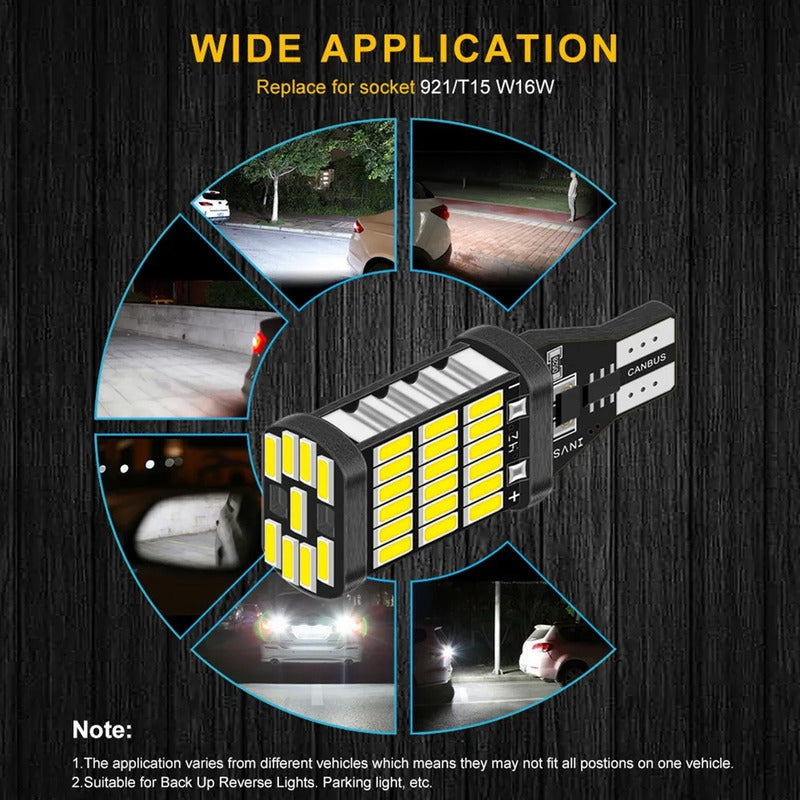 X2 Ampolleta Led T15 W16w 45led 12v Luz Reversa Canbus