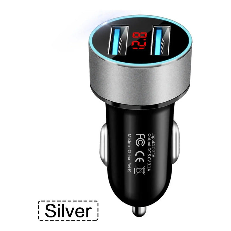 Cargador Auto Doble Usb 3.1a Con Voltímetro 12-24v Adaptador