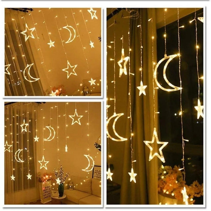 Guirnalda Led Lunas Estrellas Luz Cálida Navidad Decoración