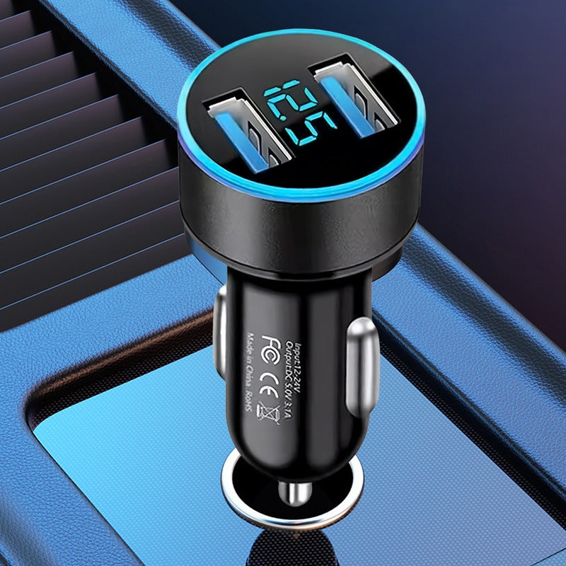 Cargador Auto Doble Usb 3.1a Con Voltímetro 12-24v Adaptador