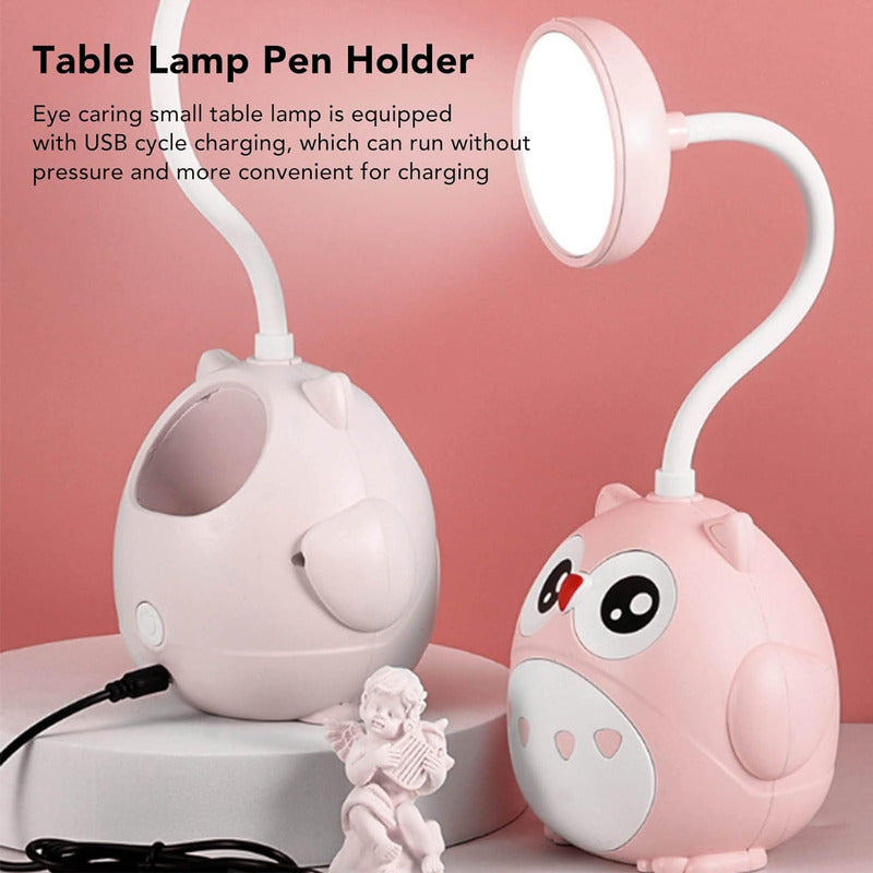 Lámpara Led De Mesa Recargable Cn Portalapiz Búho Kawaii R&c