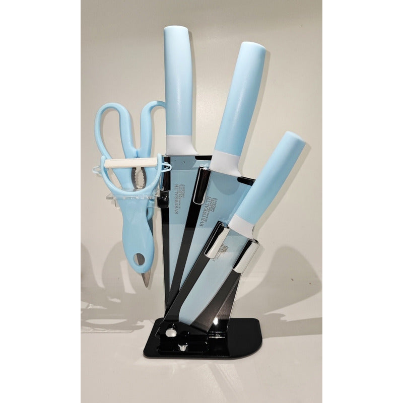 Set De Cuchillos Cocina De Colores 6piezas Pedestal Pelador