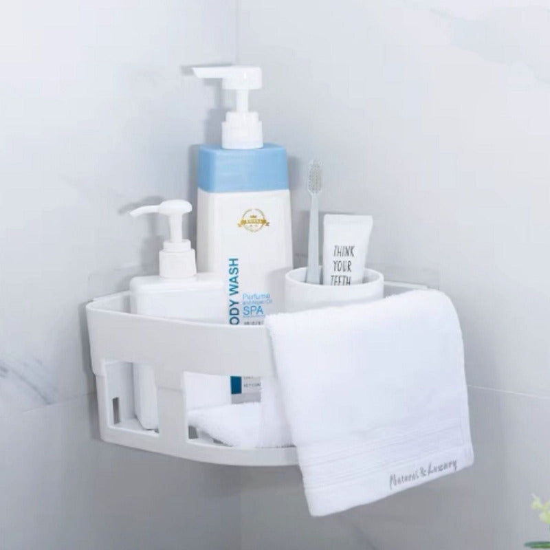 Esquinero Organizador Repisa De Baño Ventosa Fuerte Succión Color Blanco Ref:30189