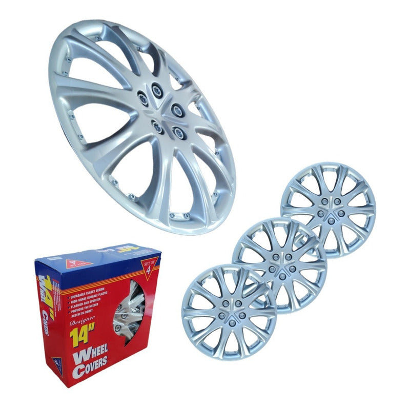 Set Tapa Rueda Aro 14 Cromada Designer X4 Tapas /r&c