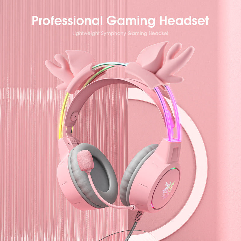 Audífonos Gamer Rosa Ciervo Onikuma X15 Pro Comp. Pc Ps4 Ps5