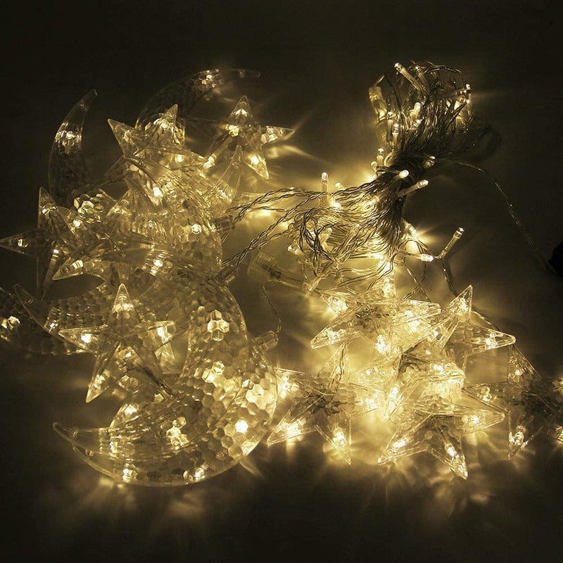 Guirnalda Led Luna Con Estrella Luz Cálida Navidad Decora