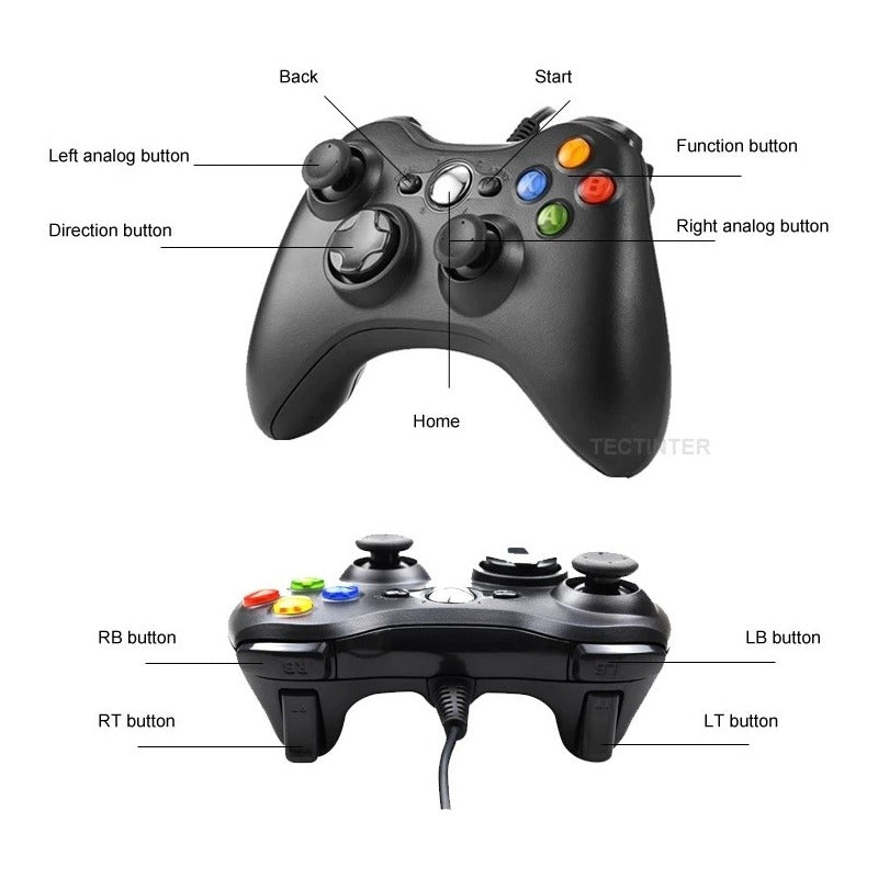 Joystick Control Mando Con Cable Compatible Pc Consola 360