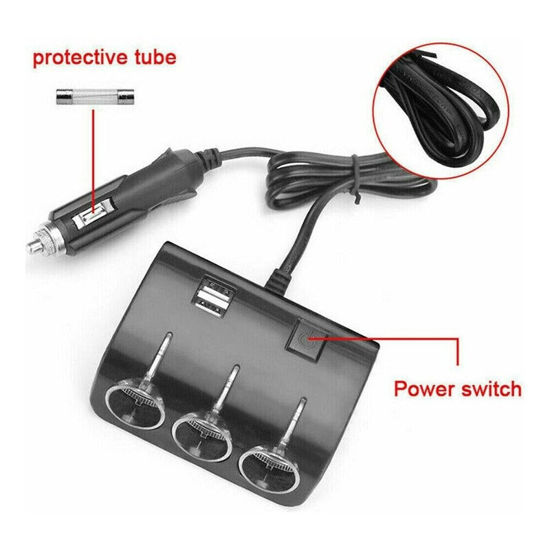 Encendedor Triple Adaptador +2usb 120w 12-24v Splitter Encen