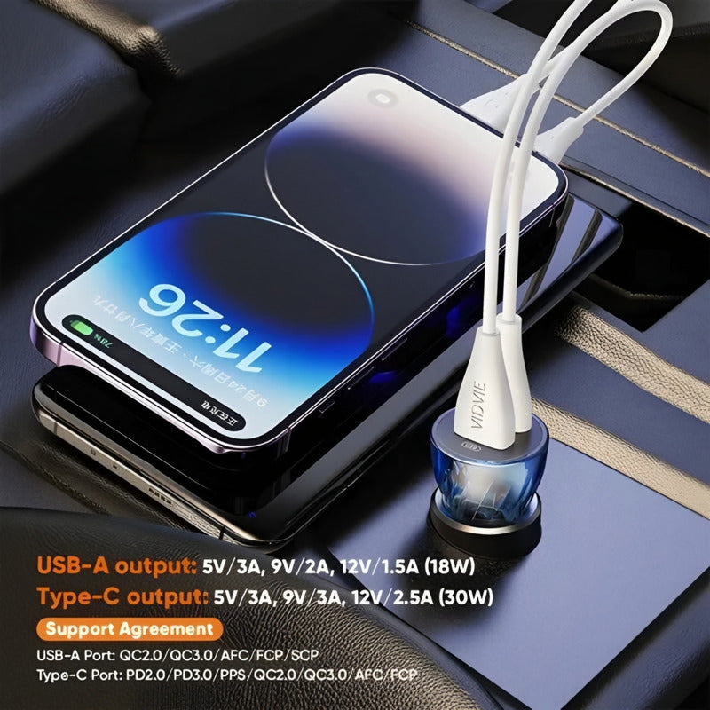Adaptador Auto Cargador Carga Rápida 30w Tipoc 18w Usb 12-24