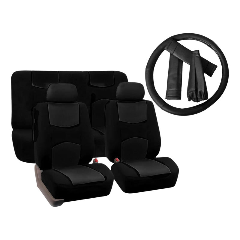 Set 12pcs Cubre Asiento Ecocuero Volante Cinturón Palanca