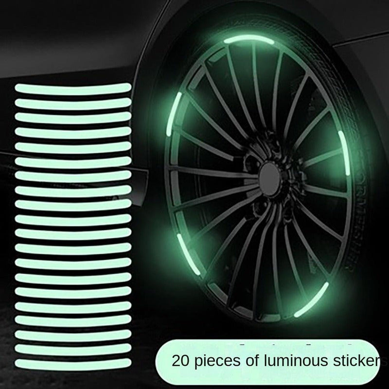 Set Sticker Reflectante Para Llanta 20 Tiras Fluor Auto Moto