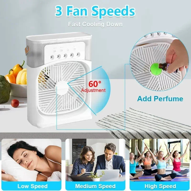Ventilador 3en1 Humidificador Aromatizante Cn Luz Aire Frío