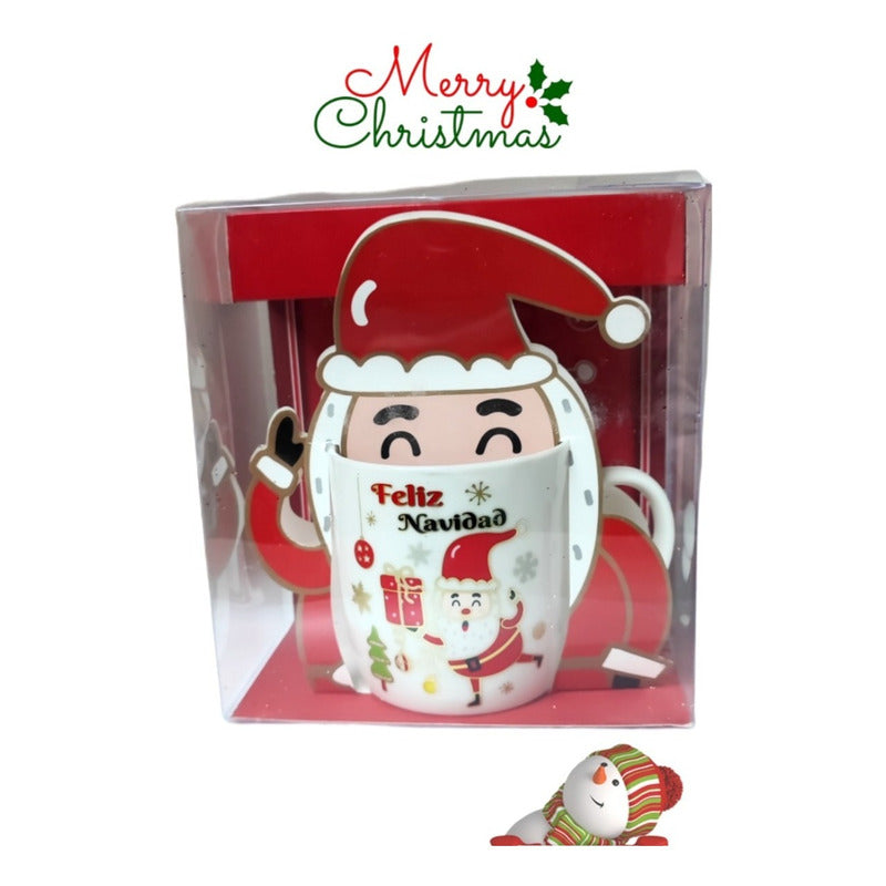 Taza De Navidad Con Tapa Santa Claus Tazón Navideño Cartoon