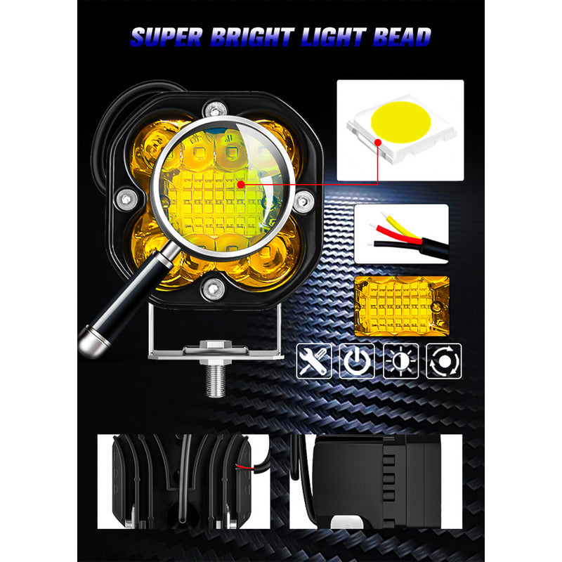 X2 Foco Antiniebla Destellante Led Cree Luz Amarilla 12-24v