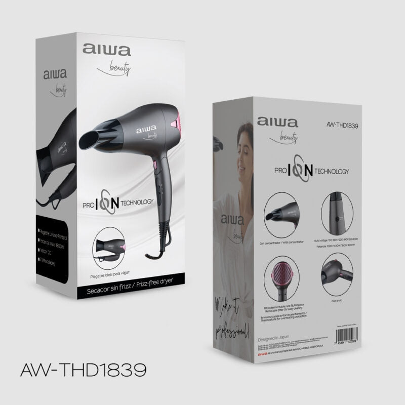 Secador De Pelo Aiwa Plegable Portátil 1800w Seca Sin Frizz