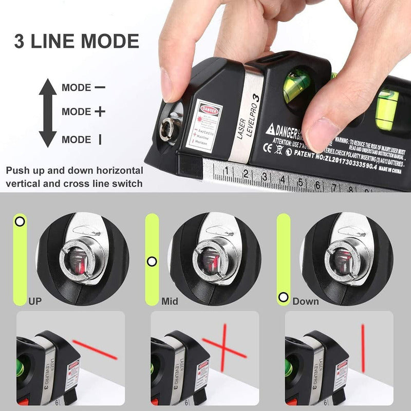 Nivel Laser 3 En 1 Multiusos Con Cinta Métrica 3posiciones