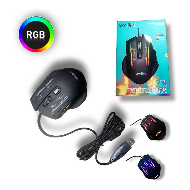 Mouse Gamer Pro 8 X8 Optico Usb 3200 Dpi Retroiluminado Rgb