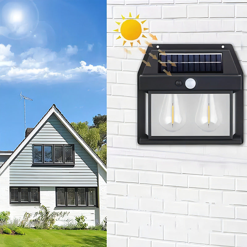 Lámpara Solar Luz Blanca Aplique D Pared 2 Ampolleta Vintage Estructura Negro
