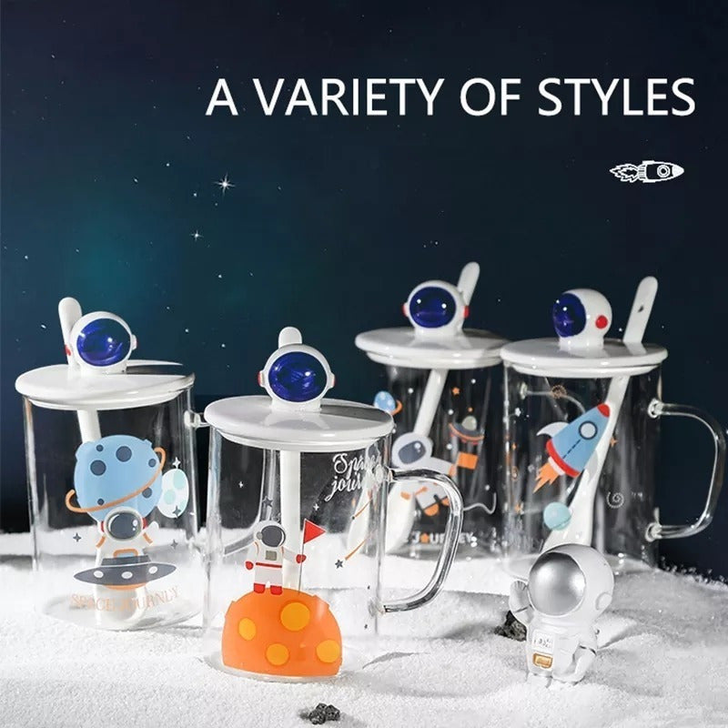 Taza De Vidrio De Astronauta Con Tapa Y Cuchara Cerámica R&c