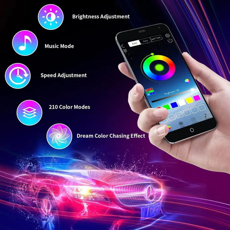 Kit Luz Chasis Arcoiris Bluetooth App+control Remoto Auto
