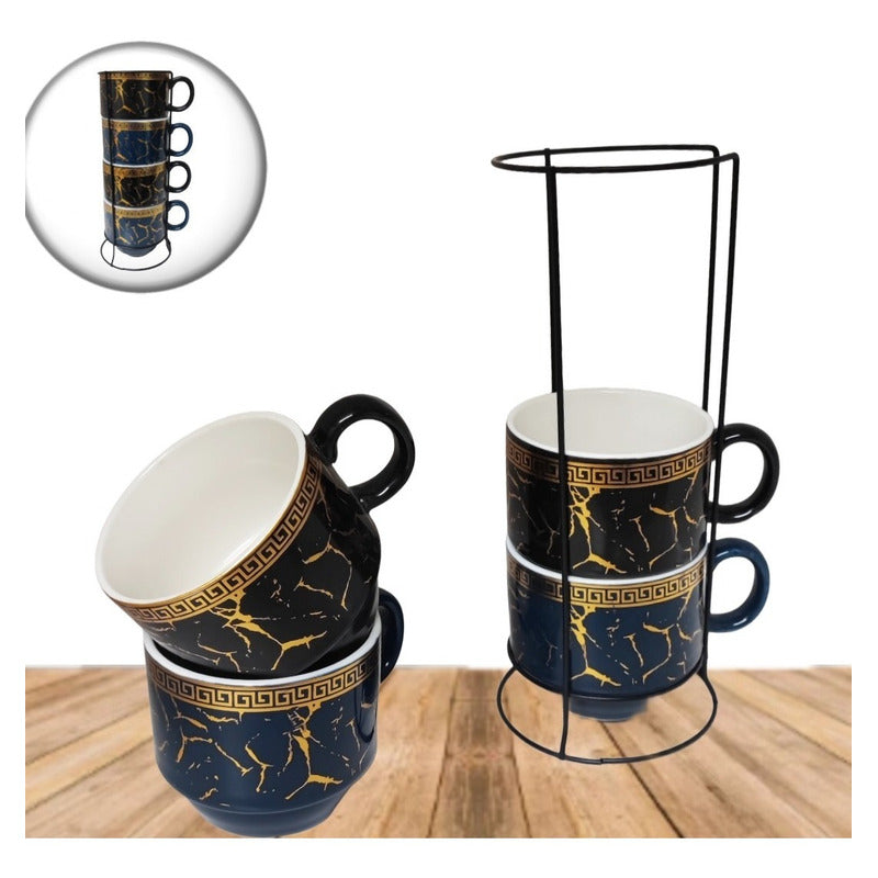 Set 4 Tazas Kawai Apilables 6cm + Soporte Mug Gato Chi /r&c