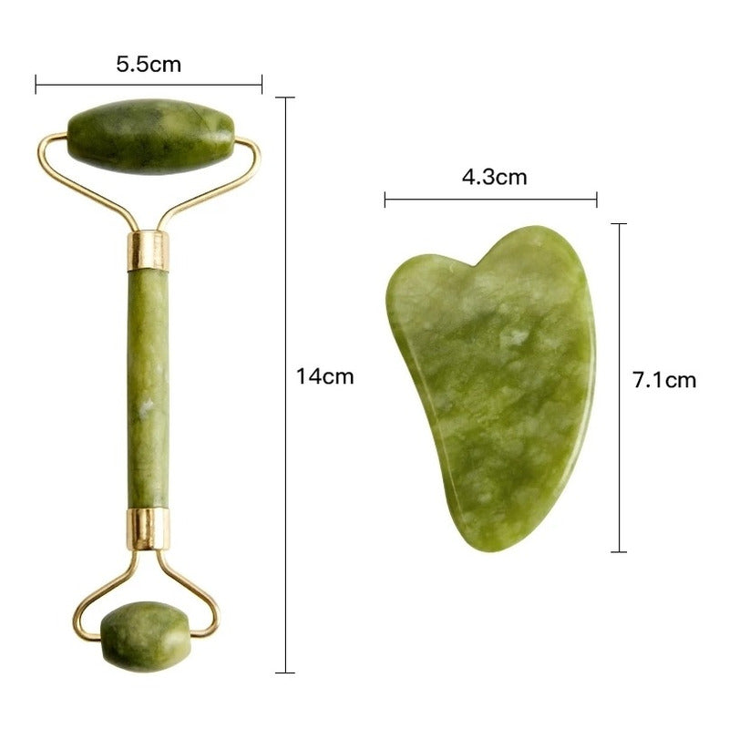 Rodillo Jade Masaje Facial Linfático + Piedra Gua Sha /r&c
