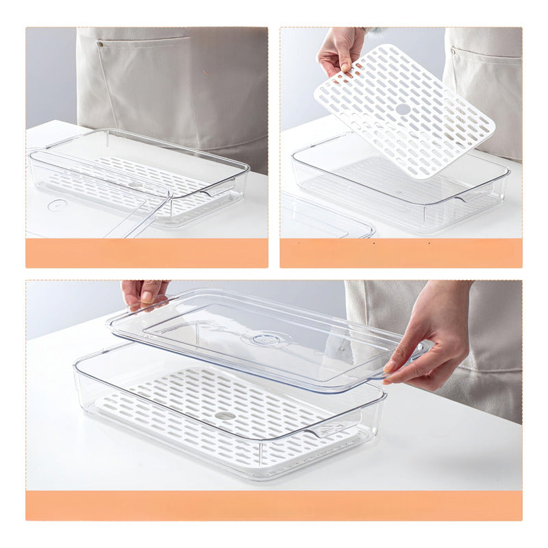 Organizador Refrigerador Contenedor Acrílico Con Tapa 16cm