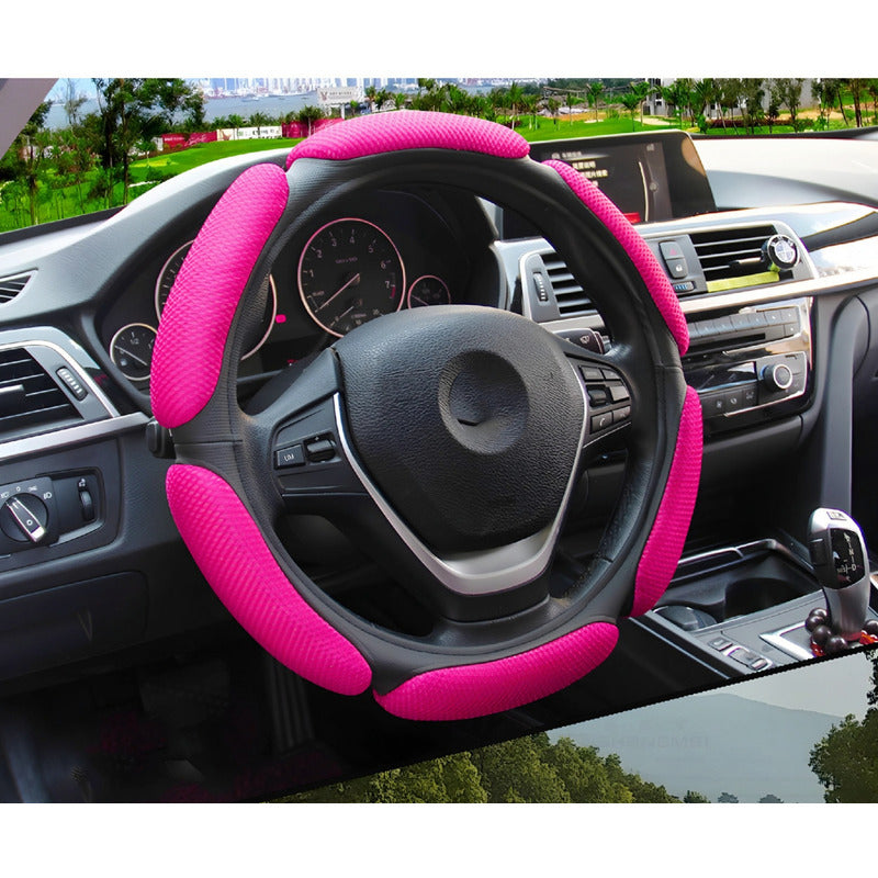 Funda Cubre Volante Universal 3d Acolchado Antidesliza Rosa