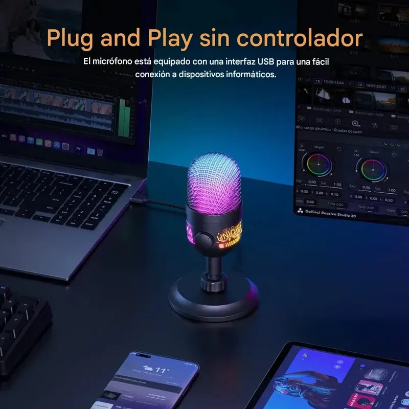 Micrófono Gamer Onikuma M930 Rgb Usb 48khz Monitoreo En Vivo Negro