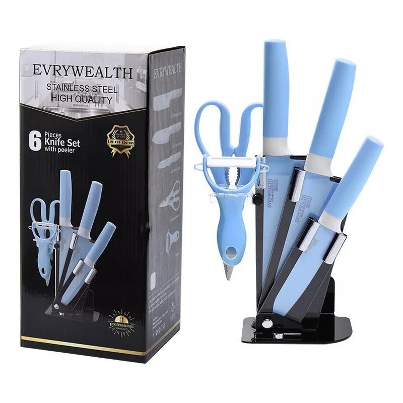 Set De Cuchillos Cocina De Colores 6piezas Pedestal Pelador