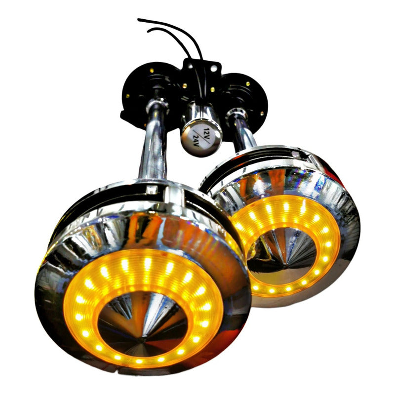 Bocina De Aire Electrica Doble Trompeta Con Luz Ámbar 12-24v