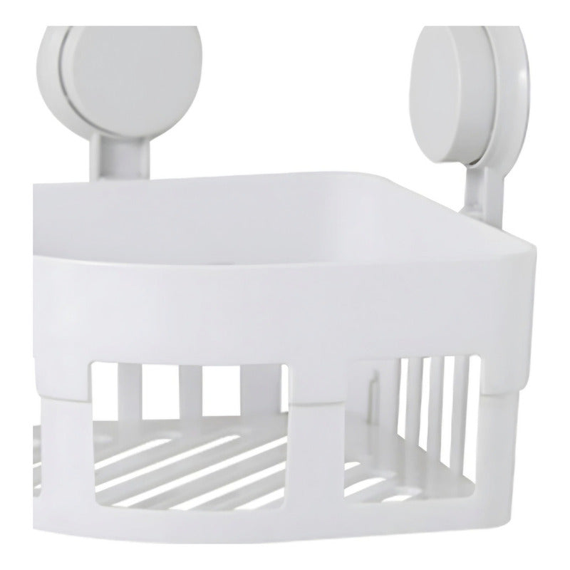 Esquinero Organizador Repisa De Baño Ventosa Fuerte Succión Color Blanco Ref:30189