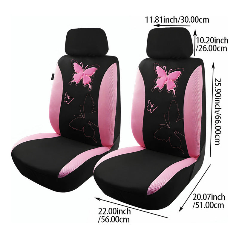 Set Funda Cubre Asiento Auto Negro Rosa Malla Transpirable
