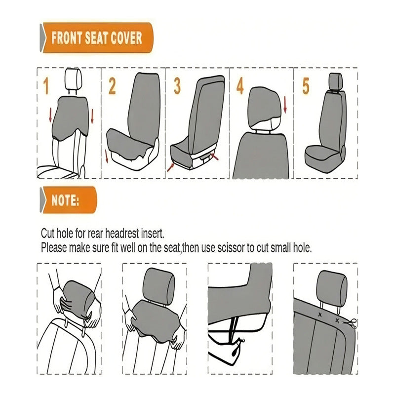 Set Fundas Cubre Asiento Eco Cuero 9pcs Negro Diseño R&c