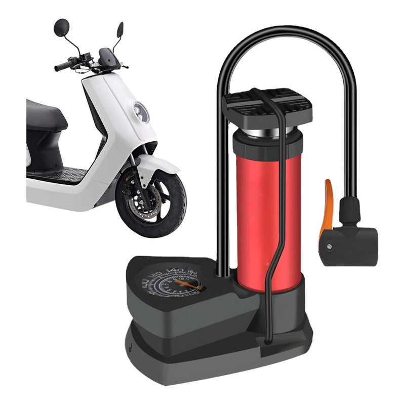 Bombin Inflador De Pie Cn Manometro 160psi Moto Bici Portati