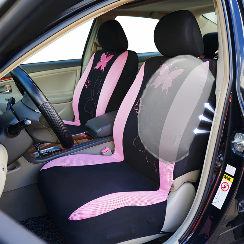 Set Funda Cubre Asiento Auto Negro Rosa Malla Transpirable