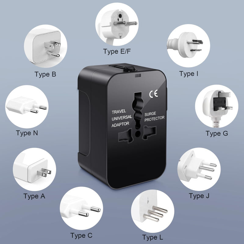Adaptador De Enchufe Viajero Con Usb + Tipo C Conector Viaje