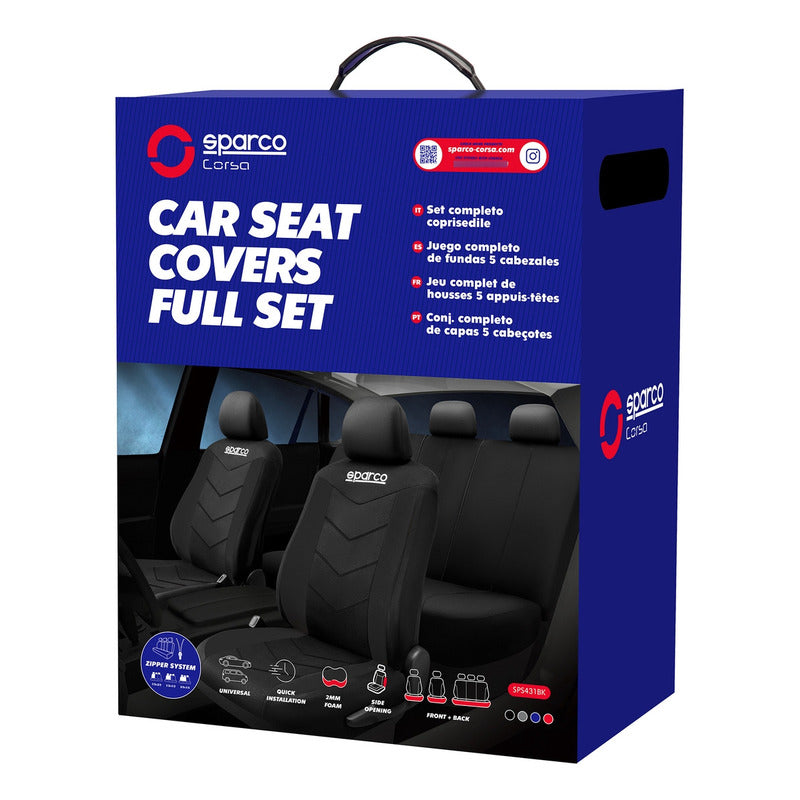 Set Fundas Cubre Asiento Sparco 9pcs Negro 431 Tela /r&c