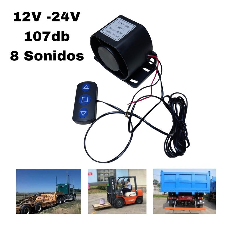 Bocina Retroceso 12/24v Alarma 8tonos + Control Advertencia