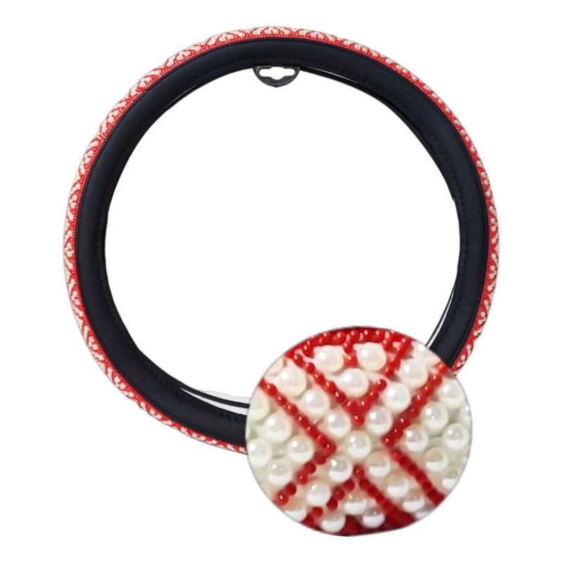 Funda Cubre Volante Eco Cuero Cn Diseño Perlas Universal Aut