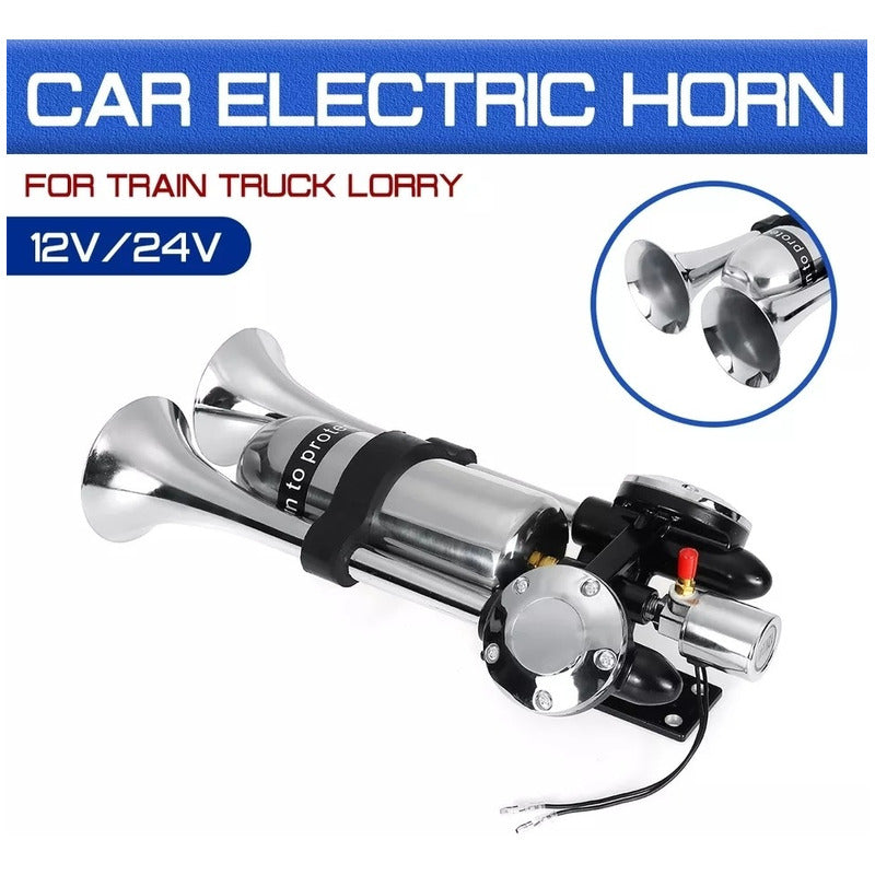 Bocina De Aire Blazer Eléctrica Doble Trompeta 12-24v Potent