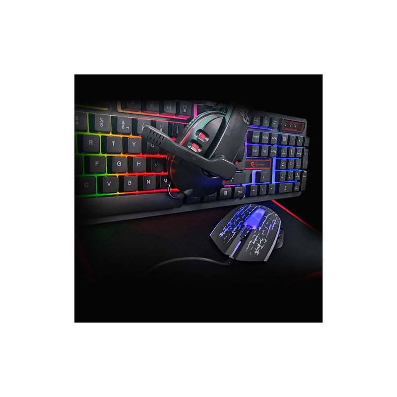Kit Gamer 4en1 Teclado + Mouse + Mouse-pad + Audifnos Aoas / Teclado Negro