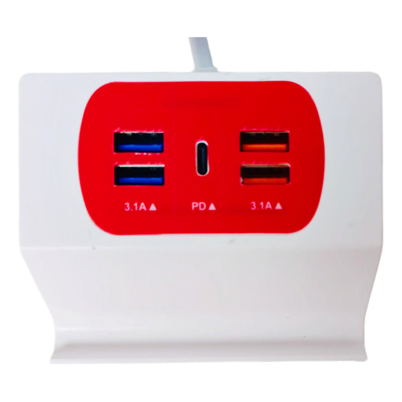 Hub Usb Alargador Enchufe 220v 4 Puertos Usb 1 Tipo C 3.1a