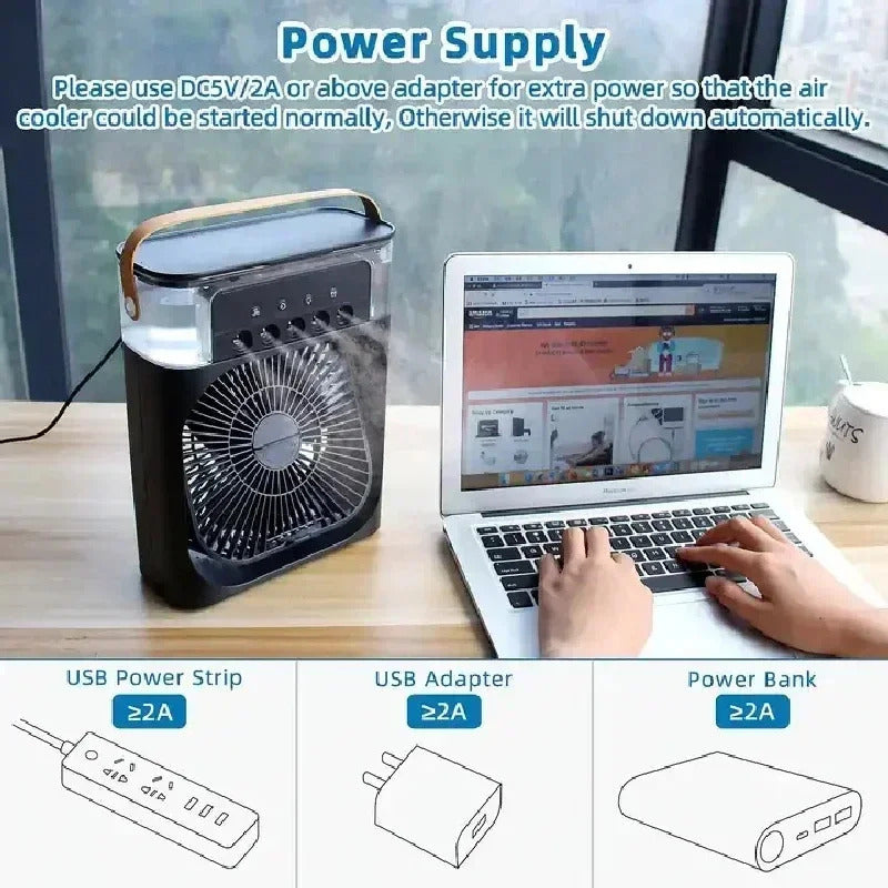 Ventilador 3en1 Humidificador Aromatizante Cn Luz Aire Frío