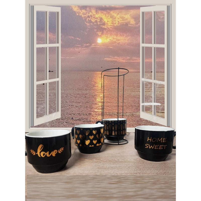 Set 4 Tazas Kawai Apilables 6cm + Soporte Mug Gato Chi /r&c