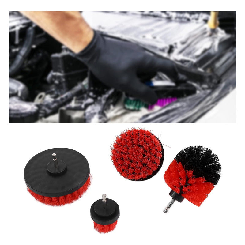 Kit Lavado De Auto 4 Cepillos Cn Broca Para Taladro Limpieza