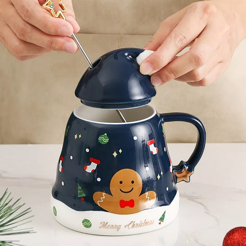 Taza De Navidad, Mug Decorativa Forma Gorro Pascuero +mezcla